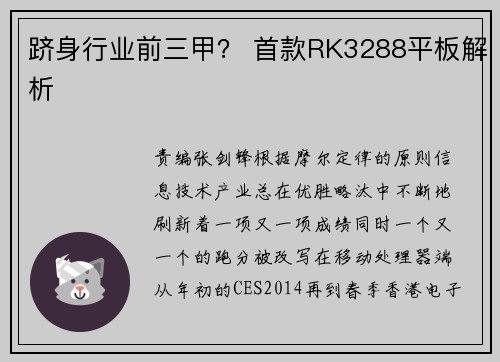 跻身行业前三甲? 首款RK3288平板解析